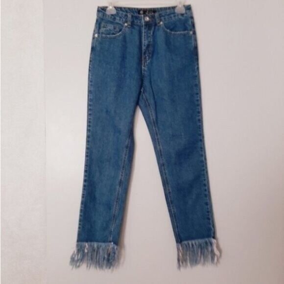 MISSGUIDED RIOT Rigid High Rise Fringe Hem Jeans Sz 4 - Picture 3 of 8